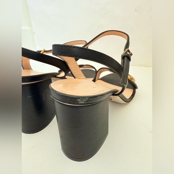 Gucci Black Leather GG Marmont Ankle Strap Block heel Sandals EU 38.5 - Picture 7 of 13